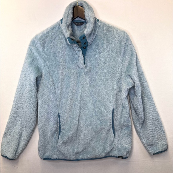 Eddie Bauer Jackets & Blazers - Eddie Bauer womens sz Lg fleece 1/4 snap pullover jacket teal blue outdoor cozy